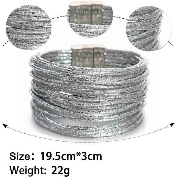 Women, Boho Leather Wrap Multi-Layer Pearl Crystal Bracelet Bangle Jewelry - Picture 7 of 7